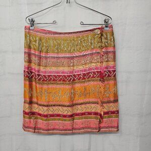 Vintage The Limited Skirt Pink Orange Boho Fringe Mini Wrap Linen Summer L
